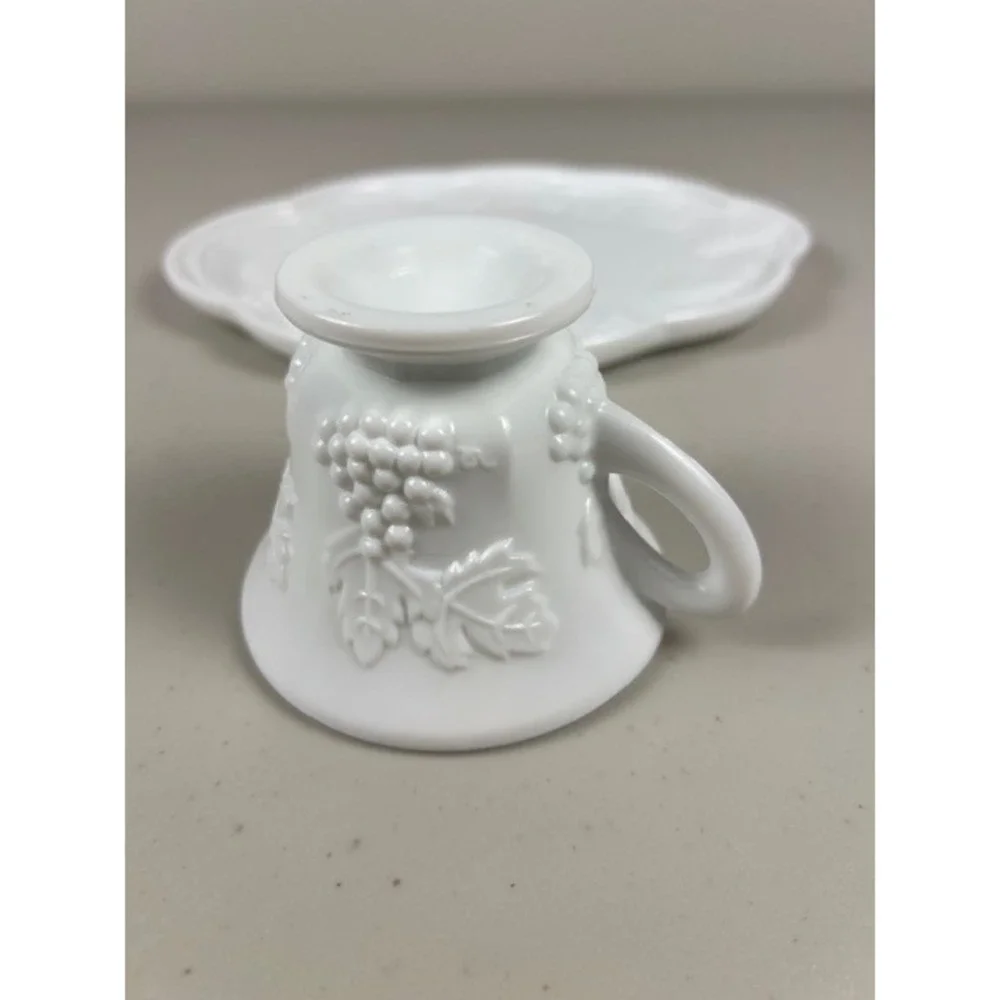 Westmoreland Milk Glass Grape Pattern Snack Set Plate and Cup White Vintage